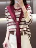 Suéter de punto con chal a rayas de dos piezas falsas para mujer, nuevo top casual holgado de otoño, chal de punto fino a rayas para mujer