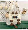 Linda Caricatura Gato Marrón Bolso Cruzado para Mujer, Bolso de Hombro Estilo Ins para Estudiante Universitaria, Bolso Grande de Capacidad Estilo Dulce Chica Japonesa para Tutoría