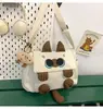 Bolsa de Ombro Gato Siamês Fofo Desenho Animado Estilo Coreano Leve para Estudante ou Comutador Bolsa Transversal Bolsa Quadrada Pequena Macia Estranha para Menina