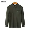 Camiseta de Algodão Grossa de Manga Longa para Homens, Primavera e Outono, Estilo Casual Solto, Cor Sólida, Gola de Lapela, Bolsos Reais, Roupa de Outono