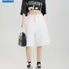 Jeans Retro de Cinco Bolsillos de Cintura Alta para Mujer Verano Delgados Sueltos Adelgazantes de Línea A Pierna Ancha Pantalones de Longitud Media