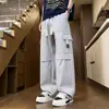 Calça de trabalho estilo americano para homens, adequada para primavera, outono e verão, com corte fino e folgado, design casual moderno, múltiplos bolsos, estilo versátil e um corte reto estiloso