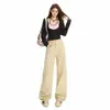 Jeans Anchos de Estilo Retro Americano Khaki Nuevos 2026 Transfronterizos para Mujer, de Cintura Alta, Holgados, Adelgazantes, Pantalones Rectos de Caída