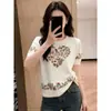 Top de punto floral de manga corta estilo francés para mujer, Novedad Verano 2026, Cuello redondo, Versátil, de alta gama, Casual