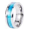 Anillo Nuevo Europeo y Americano de Oro Tungsteno 8mm de Ancho Incrustado con Papel Ópalo Joyería de Acero Tungsteno Pareja Oro Tungsteno Venta Caliente