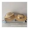 Sombrero de Paja de Ala Plana Hecho a Mano para Niños al Estilo Coreano con Cinta, Sombrero de Cubo de Oso para Protección Solar de Verano