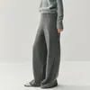 Calça de Tricô de Caxemira Nova Outono/Inverno Wide Leg Feminina Reta Peluciada Cintura Alta Efeito Emagrecedor Modelo Longo