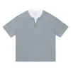 2025 Novo Verão Masculino Nova Camiseta Casual Solta de Cor Lisa com Gola Dupla em Camadas Tops de Manga Curta para Homens