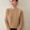 Suéter Delgado y Antiedad de Lana para Mujer, Camiseta Básica de Cuello Redondo, Camiseta Básica Adelgazante de Estilo Dulce, Suéter de Cachemira de Moda Antiedad para Mujer