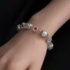 Colar Pulseira Flor de Pérola Hip-Hop de Design de Nicho para Homens e Mulheres, Corrente de Clavícula Pulseira Joia da Moda Cool com Personalidade
