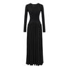 Vestido Francês Sexy Decote V Renda Costurada Manga Longa 2025 Outono Novo Cintura Plissada Look Emagrecedor Saia Longa