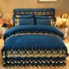 Cb@ Falda de Cama Acolchada Terciopelo de Cristal Juego de Cuatro Piezas Colcha Europea Engrosada Funda de Colcha de Franela Ropa de Cama de Terciopelo Coral