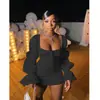B9292 AliExpress, ebay Moda casual para mujer europea y americana con tirantes, cuello cuadrado, manga abullonada, vestido, en stock