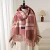Xale Lenço de Imitação de Caxemira Doce Estilo Coreano Outono e Inverno Xadrez Unissex Quente Moda Para Comutar Lenço com Franjas