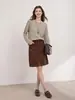 Falda Lápiz Retro de Pana Color Café Estilo Old Money para Mujer, Ropa de Trabajo de Otoño, Color Sólido, Abertura Delantera, Falda Midi Línea A, Exclusivamente para Ventas Transfronterizas