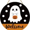 Decoração de Porta de Halloween para Novo Produto Transfronteiriço Guirlanda de Halloween Fantasma Fofo Abóbora Pendurado Placa de Boas-Vindas Casa de Madeira
