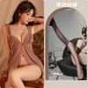 Sexy Bata de Noche Malla Transparente para Mujer Correa con Hebilla Delantera de Corte Bajo Vestido de Noche Apasionado No Necesita Quitarse Transparente Qqny Venta al por Mayor