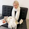 Chal de Otoño e Invierno de Alta Gama Transfronterizo con Borlas Largas, Bufanda Gruesa de Color Sólido Estilo Coreano, Longitud Extendida para Calidez