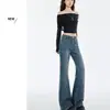 Jeans Slimming Versátiles de Tiro Bajo Estilo Retro Americano para Mujer Nuevo Estilo Petite Streetwear Versátiles de Moda Pantalones Micro-Flare