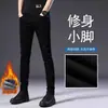 Jeans preto de alta qualidade italiano para homens, verão 2026, calça casual fina, slim-fit, reta, elástica para pais