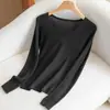 Suéter de Punto Fino de Lana para Primavera y Verano con Cuello en V Ajustado de Color Sólido Top Versátil de Manga Larga Adelgazante Ropa para Mujer