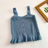 Nueva prenda exterior de verano para mujer, Camisola con volantes en los bordes, Top corto sin mangas dulce y atrevido, Negro de moda