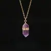 Piedra Natural Cristal Natural Ojo de Tigre Columna Hexagonal Doble Punta Collar Envuelto en Alambre para Mujeres Joyería de Alta Gama Verano Amatista