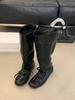 Botas Retro de Cano Largo Plissadas com Pelo para Mulheres 2025 Novo Estilo Coreano com Cadarço Salto Grosso Meio da Panturrilha Botas Baixas Botas de Ballet
