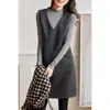 Vestido Colete Cinza Cinza para Mulheres 2026 Nova Coleção Início da Primavera Estilo Francês Retrô Soltinho Rejuvenescedor Elegante Lã Saia Longa