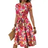 Elegante Vestido con Estampado Floral 2026 Primavera Nuevo Estilo Cintura Ceñida Vestido de Línea A Listo para Envíos Transfronterizos