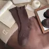 Calcetines de encaje de rombos con estampado oscuro para otoño e invierno, calcetines holgados de lana suave de color liso, engrosados y cálidos, calcetines para mujer de Zhuji