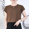 Playera TikTok Manga Murciélago para Mujer, Cuello Redondo, Verano Color Sólido, Mangas Cortas Simples con Pequeño Vuelo, Playera Casual Versátil Holgada de Manga Corta para Mujer