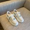 [TFM] pequenos sapatos brancos femininos outono nova moda fivela de metal sola grossa cadarço versátil respirável esportes sapatos casuais