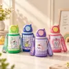 Caneca Térmica Desenho Animado Infantil Aço Inoxidável 316 Estudante Portátil com Alça Transversal Caneca com Canudo Crianças Alta Aparência Garrafa de Água para Casa