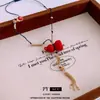 Nuevo Collar con Colgante de Calabaza de Cinabrio Estilo Chino con Borla, Estilo Étnico Vintage, Cadena Sencilla para Suéter, Joyería de Nicho con Diseño Único