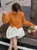 Cárdigan de punto liso 100% lana para mujer, estilo coreano, versátil, adelgazante, bordado con un caballito, cuello redondo, manga larga, suéter elegante para mujer