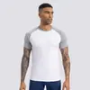 Camiseta esportiva masculina de manga curta transfronteiriça europeia e americana, para corrida ao ar livre, gola redonda, justa, secagem rápida, respirável, roupa de ginástica
