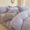 Outono e inverno Grau A, 5D em relevo, totalmente fosco, conjunto de cama de quatro peças em veludo de leite, cor sólida, capa de edredom de flanela cor creme