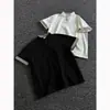 Camiseta de manga corta con estampado de pata de gallo y cuello henley estilo americano para hombre y mujer, top casual elegante de corte limpio, camiseta de marca a la moda