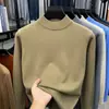 Suéter Masculino Grosso Gola Alta Cruzado 2026 Outono/Inverno Novo Manga Longa Camada Base Casual Cor Sólida Malha Suéter Masculino