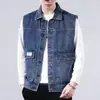 Colete Jeans Masculino Primavera e Verão Colete Solto Sem Mangas Moda Masculina Versátil Bonito Cor Sólida Colete Jaqueta Jeans