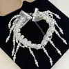 Gargantilla de Encaje con Borlas de Perlas Estilo Retro para Mujer, Cadena para Clavícula de Gama Alta y Elegante