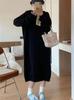 Vestido Suéter Casual com Capuz para Mulheres, Outono 2025 Novo Solto Acima do Joelho Espesso Longo de Tricô