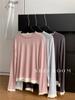 68.2% Lyocell Color Bloqueado Hongo Camiseta de Manga Larga Falsa de Dos Piezas para Mujer con Camiseta Base Otoño 2025