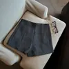 Shorts retro cinza brilhante para mulheres, shorts de inverno e outono de cintura alta, emagrecedores, soltos, para usar por cima, shorts de bota, calças casuais de alta qualidade de perna larga