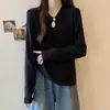 Camiseta Chinesa de Botão com Costela Grossa Plus Size para Mulheres, Novo Estilo Outono e Inverno, Corte Solto, Emagrecedora, Camada Base Quente
