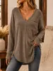 Blusa casual de waffle com decote V solta, moda feminina europeia e americana, autodesenvolvida por Anno, para lojas independentes da Amazon