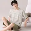 Pijama de Algodão Puro Verão Manga Curta Shorts Gola Redonda Pulôver Transmissão Ao Vivo Transfronteiriço Tendência Masculino Todo Algodão Roupa de Casa Conjunto de Duas Peças