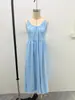 Estilo Europeu e Americano Popular Transfronteiriço Vestido Longo Sem Costas com Alças Finas Decote V Rodado Verão Casual Férias Multicor Vestuário Feminino