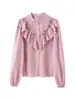 Camisa de Manga Larga con Rayas, Versátil, de Capas Decorativas, Ropa para Mujer de Comercio Exterior Europeo y Americano Transfronterizo, Popular en Aliexpress, Otoño